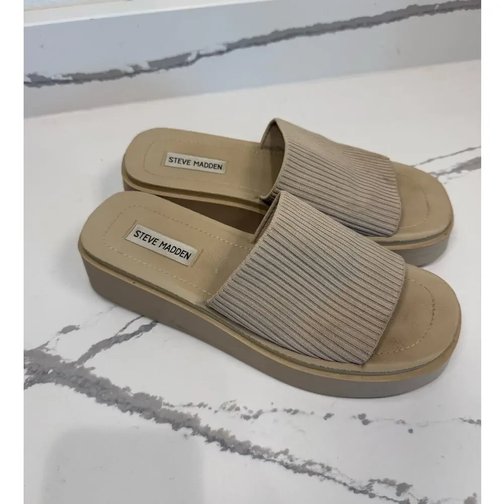 Steve Madden Platform Slip Ons Y2K Style Slides Shoes Women's Size 10‎ Beige